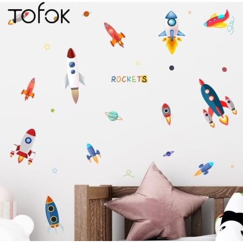 Tofok Cartoon Space Rocket DIY Wall Sticker PVC Decoration for Children Room Nursery Dorm Mural Decals Furniture Sticker