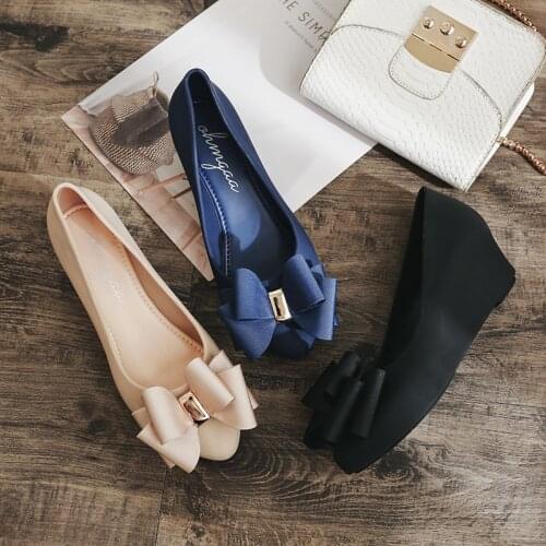 Height increase jelly shoes bow-knot peep toe summer flats waterproof non-slip platform loafers ladies casual wedges moccasins