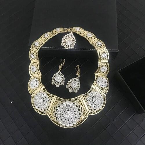 Vintage wedding jewelry set silver color crystal necklace for women Arab Muslim dress jewelry l five-piece set of jewelry sets