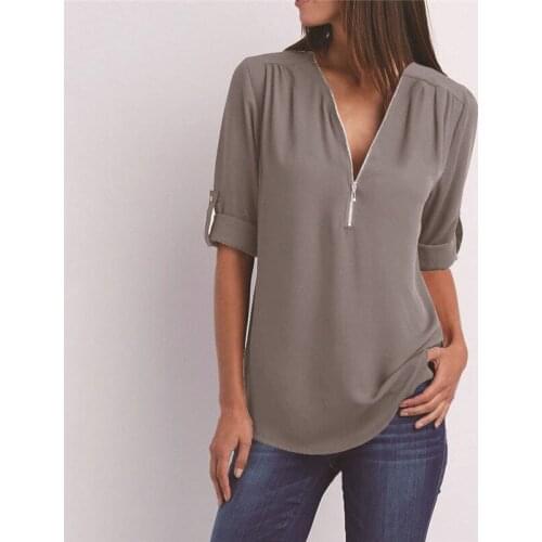 Shirt Plus Size Women Blouse Top 2020 Casual Long Sleeve V-Neck Zipper Loose Blouse Summer Shirts Large Size Sexy Tops