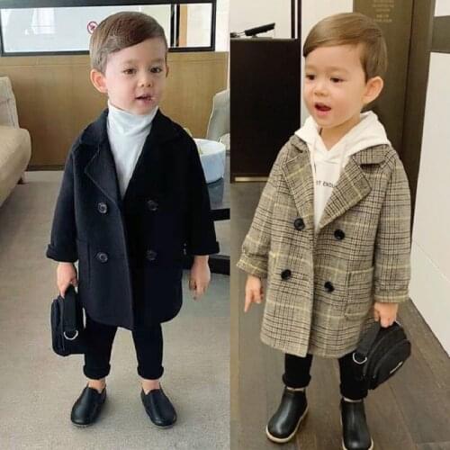 0-5 years old winter new childrens baby fashion tweed plus Plush coat boys handsome solid color warm Plush coat