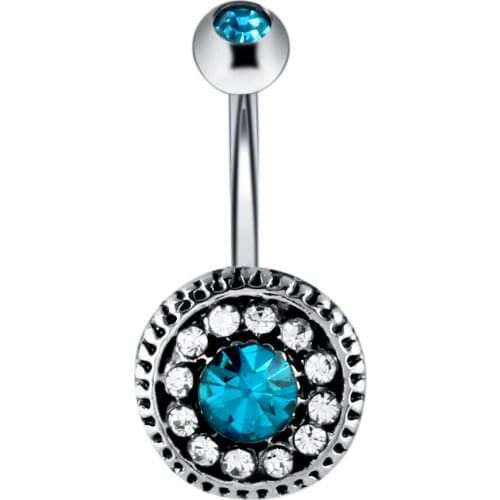 1pcs 2019 Hot sale vintage flower Belly Button Fashion Surgical Steel Rhinestone Dangle Belly Navel Piercing Ring free shipping