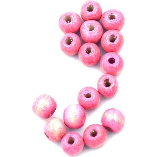 100Pcs Wood Spacer Beads Wooden Round Ball Pink For Charm Necklaces Jewelry DIY Finding 10mm(3/8")Dia