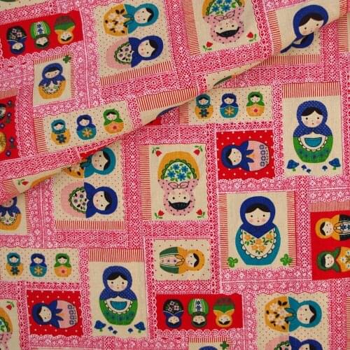 110cmx50cm Cotton Linen Fabric for handmad, bed, bag, curtain Sewing - Matryoshka Doll (red) (LF306)