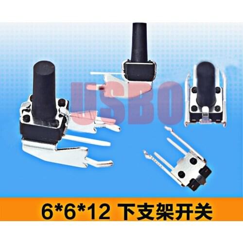 2 Pins Horizontal Type With Support Touch Tact Switch With Bracke Push Button Switch Black Durable 6*6*12mm
