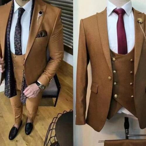2021 Custom high grade luxury brown wedding suits for men slim fit Man business leisure fashion party custom made Formal Blazer