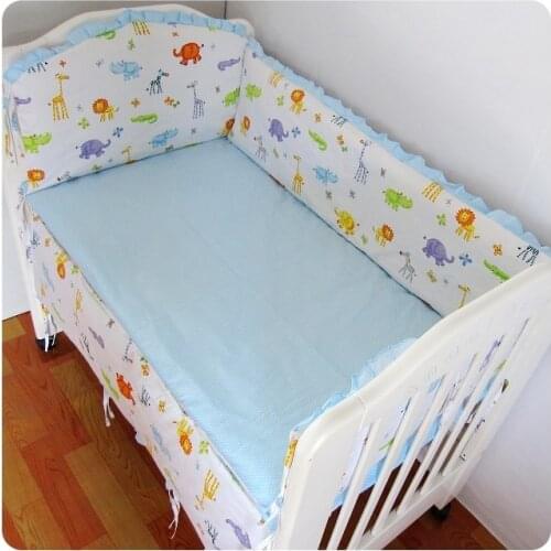 Promotion! 6PCS Unisex Baby Crib Bedding Sets cama infantil,Set in Bed,Cot Bedding Set,Baby Cot Set (bumpers+sheet+pillow cover)