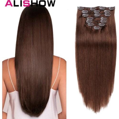 Alishow Clip In Human Hair Extensions Straight Set 7pcs 100g Machine Made Remy Hair Clip Ins 100% Human Hair Extension