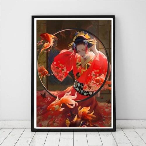 Diamond Embroidery Classical Japanese Woman Fish Cross Stitch Diamond Painting Full Square Mosaic Rhinestones Handmade A561