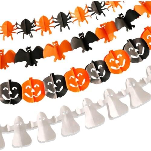 Amawill Halloween Decoration Paper Banner Pumpkin Skull Ghost Spider Pull Flag Garland Halloween Party Horror Props Supplies