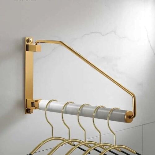 Anti-oxidation brass household folding retractable clothes hanger wire drawing polishing gold rotary clothes hanger simple insta