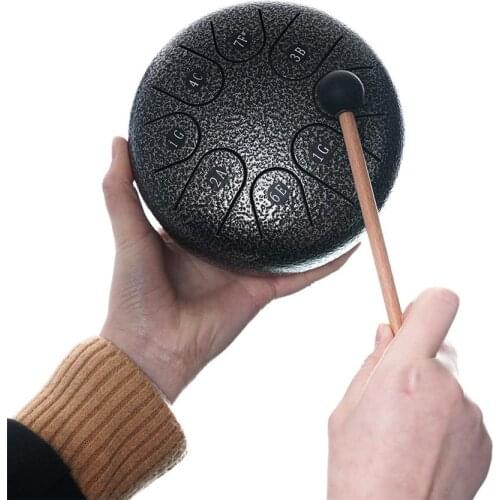 Steel Tongue Drum 8 Notes 6 Inches Titanium Steel Percussion Instrument Tongue Drum Hand Pan Drum With Drumsticks Music Score