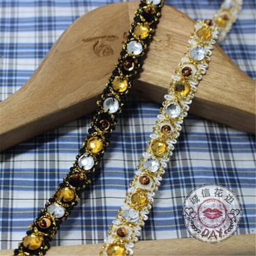 Free Shipping 5Yards 1.2 cm Retro Beaded Fake Pearls Rhinestones Costume Applique DIY Handcraft Neckline Decorative Accessories