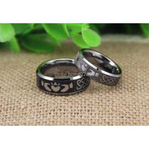 Free Shipping USA UK Canada Russia Brazil Hot Sales 6MM/8MM Silver Bevel IRISH CLADDAGH Mens New Fashion Tungsten Wedding Rings