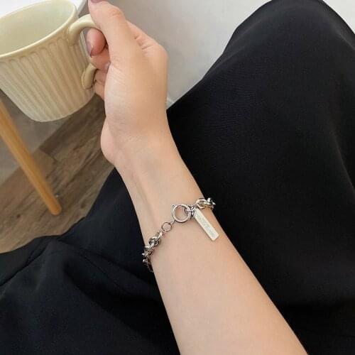 Titanium Steel Gold Color Linked Chain Bracelets for Women Man Unisex Letter Printed Coin Charm Bracelet Minimalist Jewelry