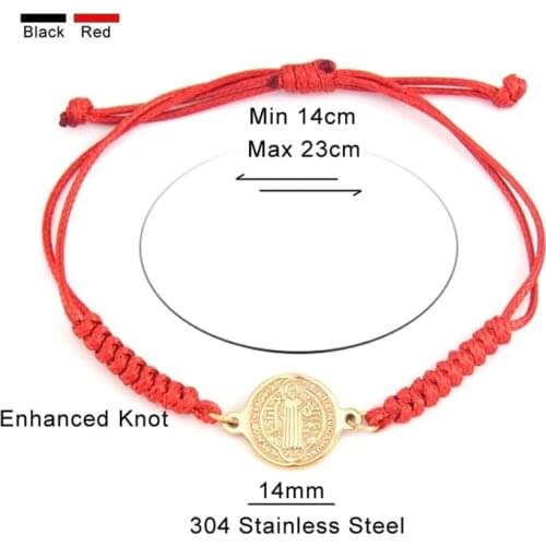 100% Stainless Steel Saint Benedict Medal Bracelet For Women Handmade Braided Cotton Cord Bracelets Adjustable