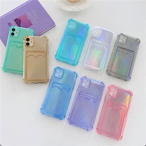 Laser Paper Card Bag Phone Case For iPhone 11 12 Pro Max Mini X XR XS Max SE2020 7 8 Plus Transparent Shockproof Soft TPU Cover