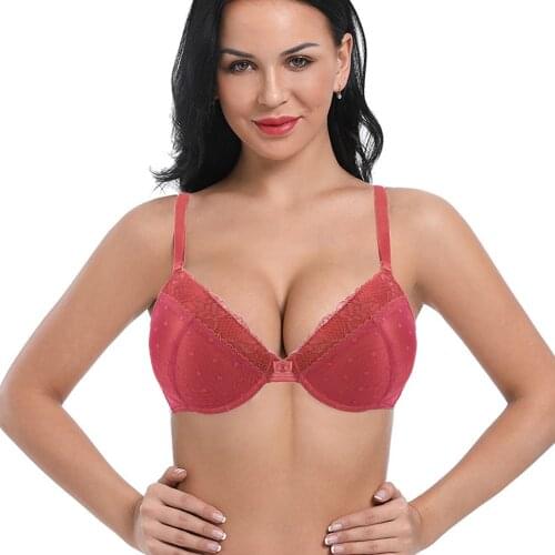 Sexy Women Bra Underwire Underwear Thin Padded Push Up Embroidery Lace Brassiere Plus Size 30 32 34 36 38 40 B C D E F Cup