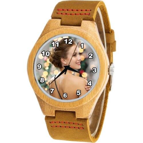 A3315m custom photo wood watch Print with your own Photo brand logo Bamboo Leather casual quartz Men male creative watches Wood