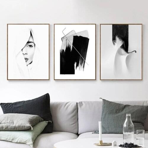 Black and White Abstract Contracted Art Nordic Modern Style Posters Canvas Painting Wall Art Pictures for Living Room Decoration