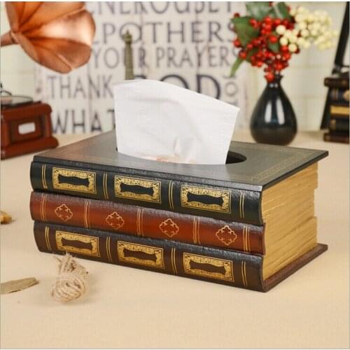 D European style retro wooden hand drawn paper box drawing paper box office bar desktop tissue box display