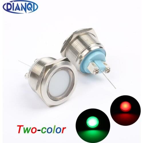 19mm 22mm Two-color LED Common cathode Common anode Metal Indicator light flat round Signal lamp 6V 12V 24V 220v