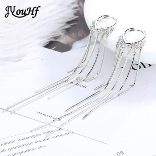 JYouHF Elegant Long Chain Tassel Earrings for Women Fashion White Gold Plated Love Heart Drop Earring Wedding Jewelry Female