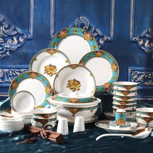 European Tableware Set Household Luxury Palace New Bone Porcelain High-end Combination Wedding Gift Dishes Set