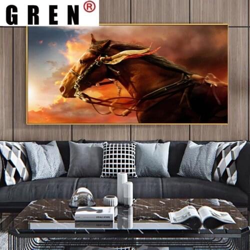 GREN Realist Running Horse Sunset Canvas Posters Landscape Animal Posters And Prints Wall Art for Living Room Prints Pictures