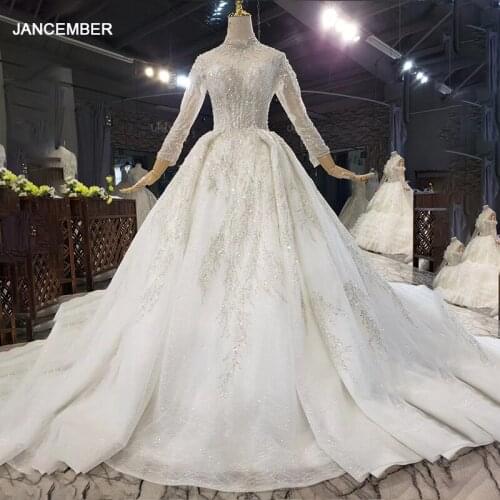 HTL1619 3/4 Sleeves Embellished With Bead Sequins Jewel Neckline Wedding Dress 2020 Big Train High-Neck платья знаменитостей