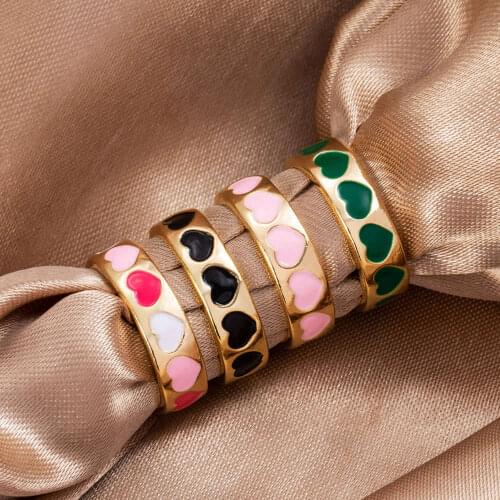 KISS WIFE Ins Style Colorful Love Heart Rings For Women Men Lover Vintage Heart Couple Rings Finger Ring 2021 Trend Jewelry Gift