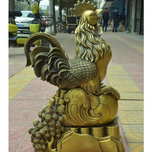 China Folk Pure Bronze Copper FengShui Animal Wealth YuanBao Zodiac Cock Statue