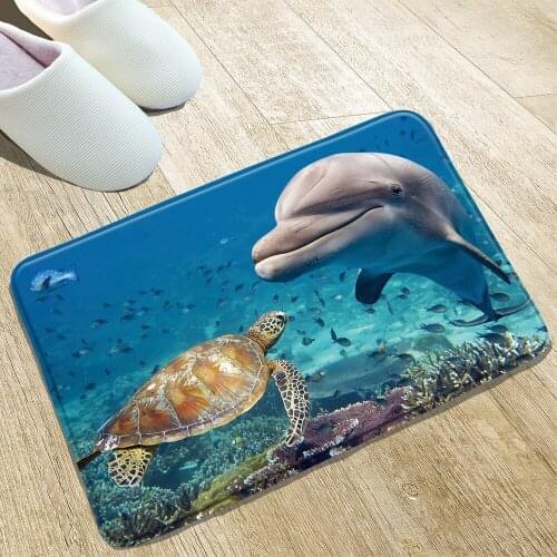 Ocean Scenery Bath Mat Whale Turtle Kitchen Bathroom Toilet Front Door Non-Slip Rugs Washable Home Decoration Flannel Washable