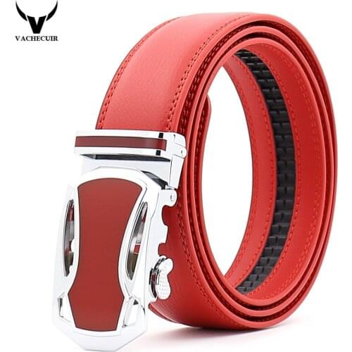 Red Car Designer Automatic Genuine Leather Belts for Men Sliding Buckle Ratchet High Quality Alloy Buckle Luxury Belt 8888