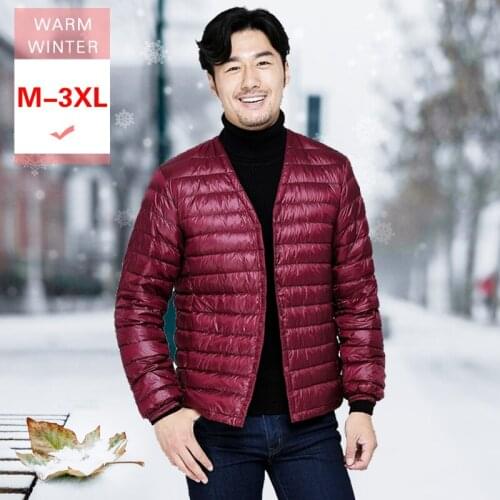 M-3XL Men V Neck Short White Duck Down Jacket Male Ultra Light Thin Warm Casual Big Size Down Coat Covered Button Good Quality