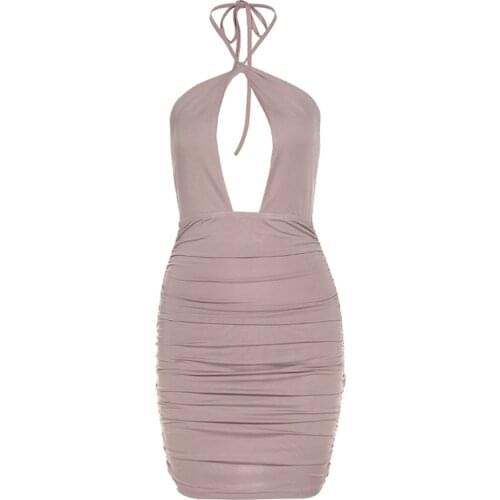 Quanss Summer Halter Tight Bodycon Dress For Women 2021 Sexy Sleeveless Strapless Cut Out Backless Night Club Party Mini Dress
