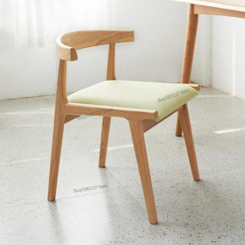 All Solid Wood Dining Chair Modern Minimalist Oak With Soft Bag Desk Chair Nordic Home Backrest Log Leisure Chair