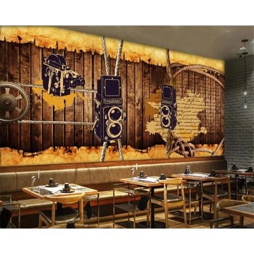 Beibehang Custom Wallpapers 3d Photo Murals Europe and America Retro Nostalgia Wooden Rope Bar Coffee Shop Background Wall paper