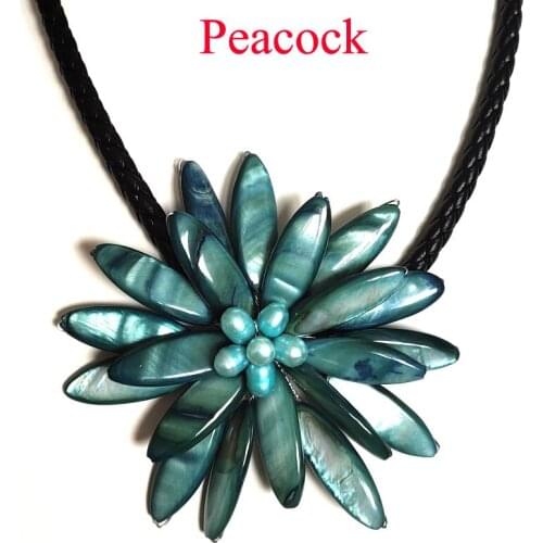 18 inches 10x30mm Peacock Natural Mother of Pearl Shell Leather Cord Necklace