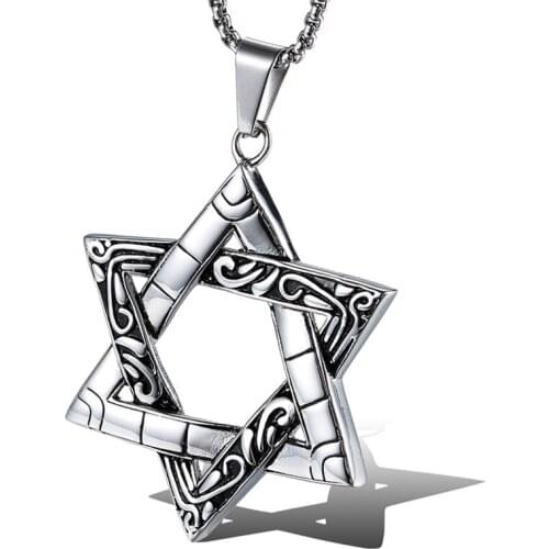 Punk Retro Stainless Steel Jewish Star of David Hexagram Pendant Necklaces for Men Rock Jewelry Drop Shipping