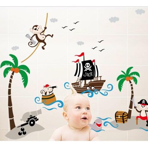 Pirates Boat Cartoon Wall Stickers Kid Living Room Lovely Bedroom Adesivo De Parede Vinyl Decoration Wallpaper christmas present