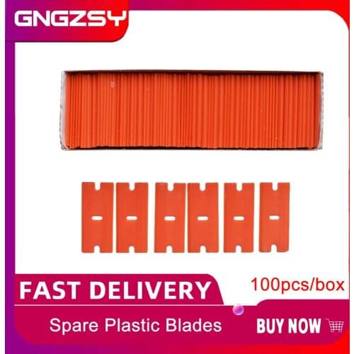 CNGZSY 100pcs Plastic Razor Scraper Blades with Chisel Edge Remove Decals Stickers Adhesive Clean Glass Mirror Ceramic Glue E14