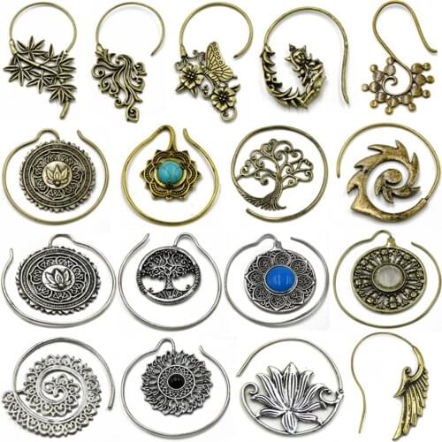 1 Pair Brass Ear Weight Mixed Style Indian Tribal Ear Taper Expander Plugs Ear Gauges Earrings Ear Studs Lobe Piercing Jewelry