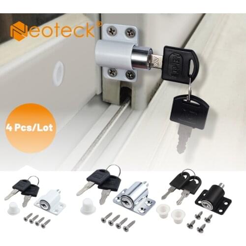 Neoteck 4 Pcs Black White Silver White Sliding Patio Door Catches Set Window Bolt Security Antitheft Door Window Security Lock