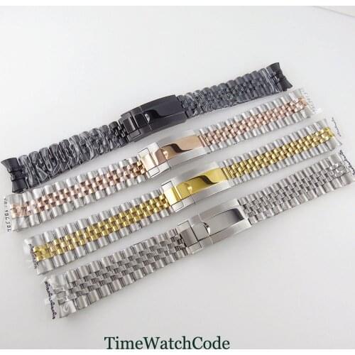 20mm Jubilee Watch Strap Watchband Metal Bracelet Spare Parts Wristwatch Replacement Black / Gold Color Plated Stainless Steel