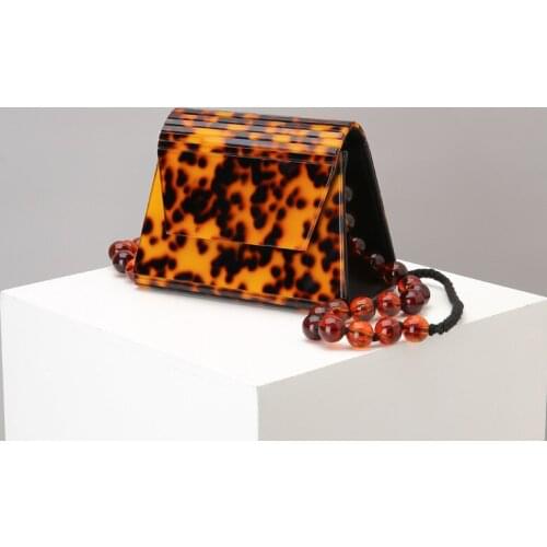 16x12.5CM Trapezoid Tortoiseshell Acrylic Dinner Flap Bag Women Beaded Shoulder Bag Messenger Bags a6115