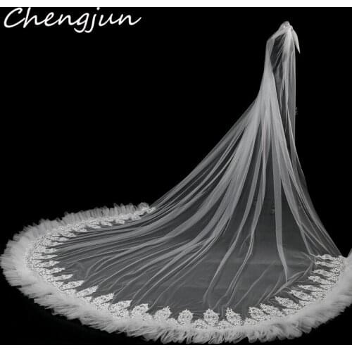 Chengjun Wedding Accessories Korean Style Appliques Edge Cathedral Train Bridal Veil