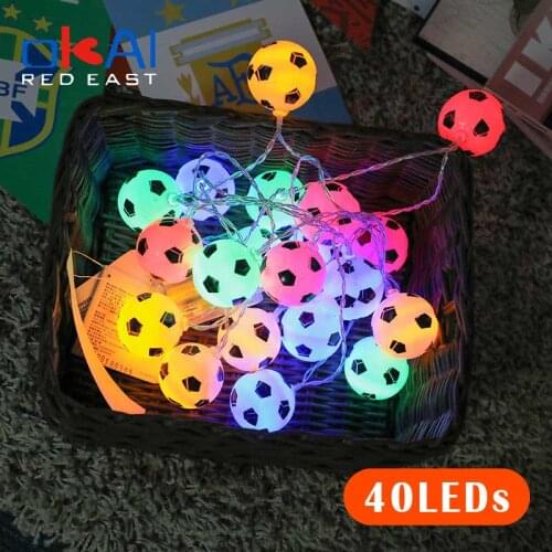 40/20/10 LEDs Football String Lights Soccer Ball Night Party Light Bedroom Xmas Garlands Decor Lights 2/3/6m Holiday Kids
