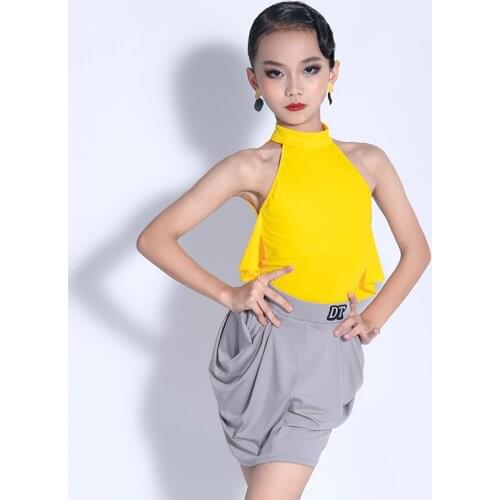 Yellow Latin Dance Tops Girls Stage Costume Ballroom Practice Wear Salsa Dance Outfit Designer Clothes Tap Dance Clothes JL3201