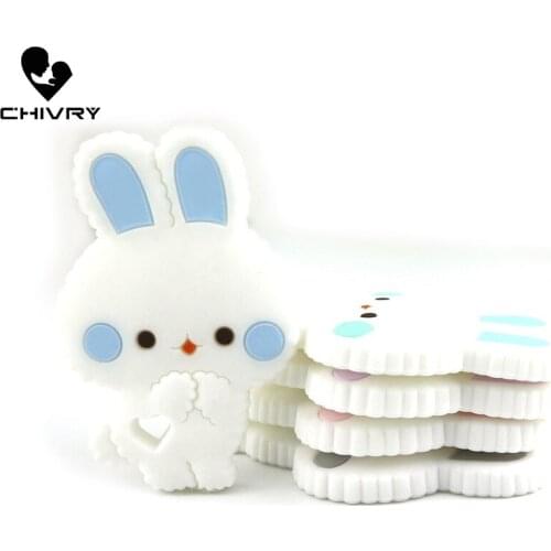 10Pcs Cute Cartoon Baby Teether Food Grade Silicone Animal Rabbit Shape Baby Teething Necklace Toys DIY Newborn Gifts